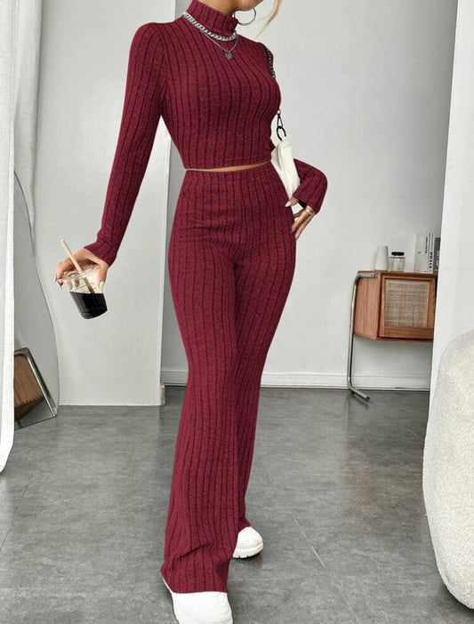 Autumn And Winter Solid Color Knitted Long Sleeve: Dark Red / M