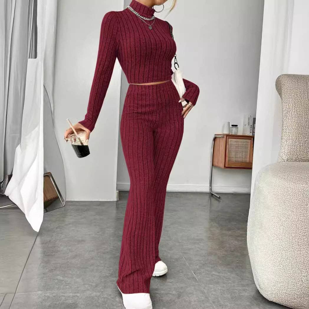 Autumn And Winter Solid Color Knitted Long Sleeve: Dark Red / L