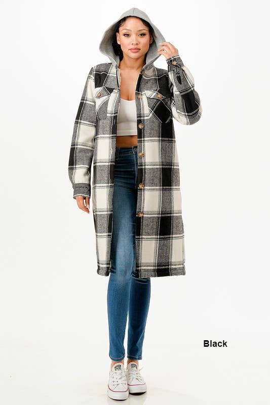 Pink white square plaid super long flannel shirt jacket