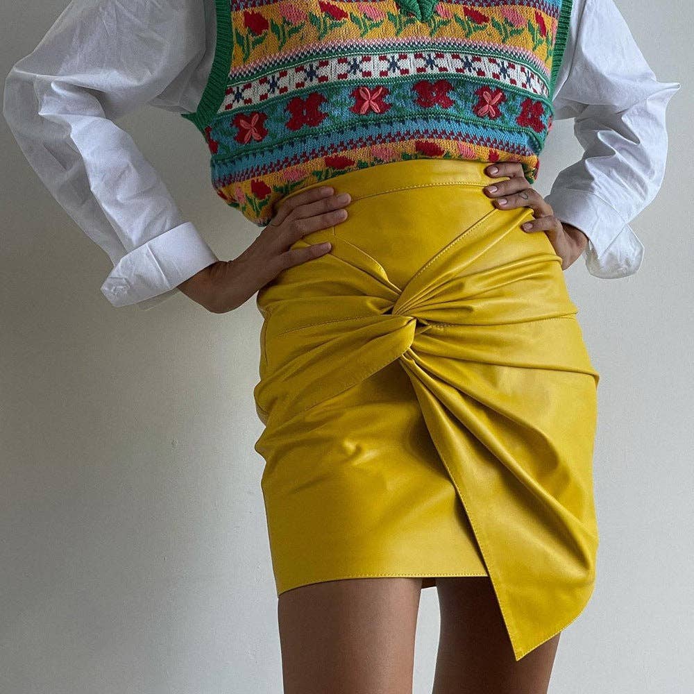 2024 Autumn Winter Street Fashion Ruffle Hip Skirt Leather