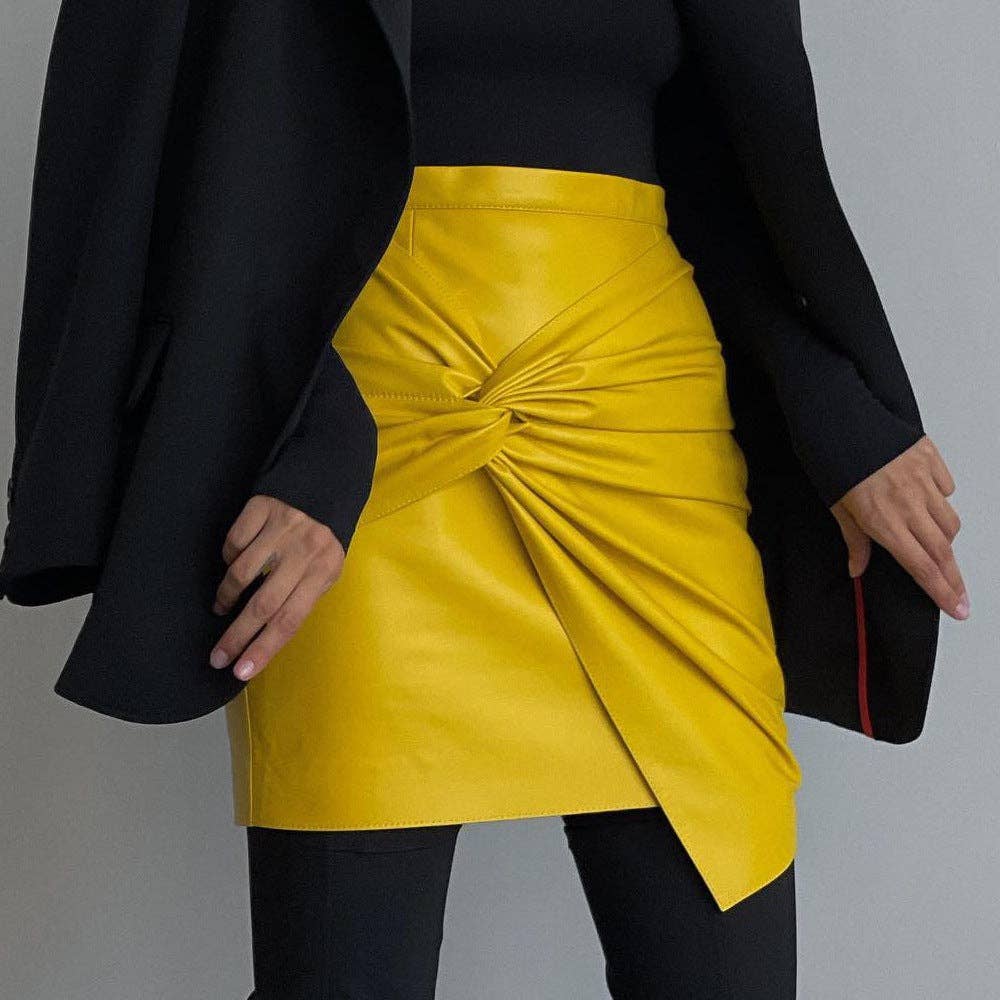 2024 Autumn Winter Street Fashion Ruffle Hip Skirt Leather