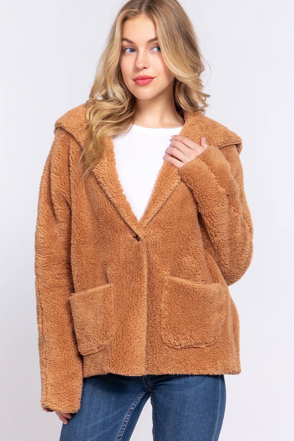 ...SI-24908 LONG DOLMAN SLV HOODIE SHERPA JACKET